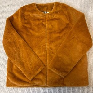 Womens Size Medium FAUX FUR JACKET Double Zero Over Brown Camel Coat Jacket Soft